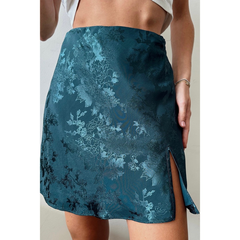 12th Tribe Willow Teal Jacquard Mini Skirt Size SS